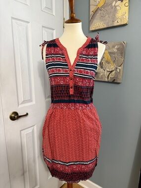 Lucky Brand Medium Red Patterned Sleeveless Summer Dress